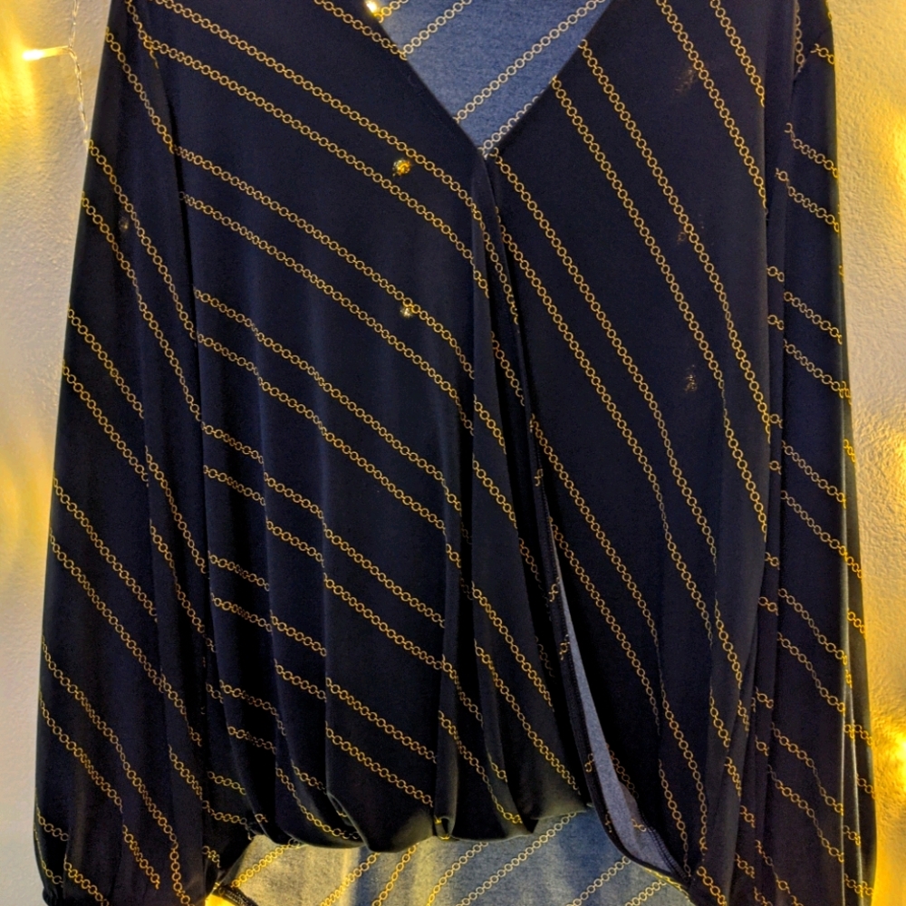 Banana Republic Navy Blue Gold Blouse
